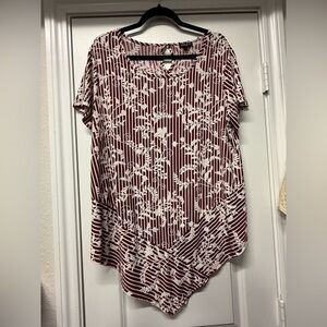 Sami & Jo Plus Burgundy Floral Stripe Blouse | Size 1X